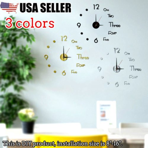 DIY Sticker 3D Large Wall Clock Mirror Surface Modern Office Home Shop Art Decor