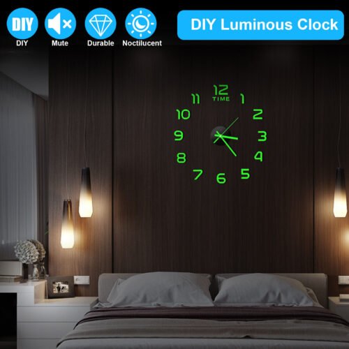 DIY Sticker Wall Clock Luminous Silent Frameless Digital Office Home Room Decor