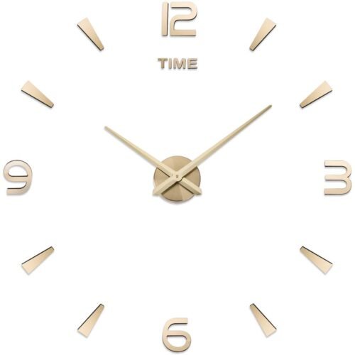 DIY Wall Clock Kit Frameless Large Mirror Sticker Living Room Bedroom Decor Gold