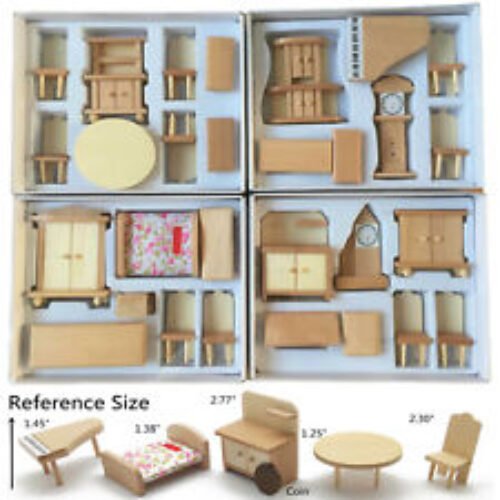 Dollhouse 4 Boxes Unpainted Wooden Furniture Set 1/24 Miniature Accessories