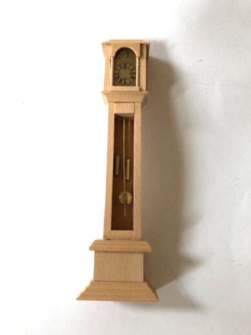 Doll House Furniture: Wood Grandfather Clock w/ Brass Faceplate & Fittings, 1:12