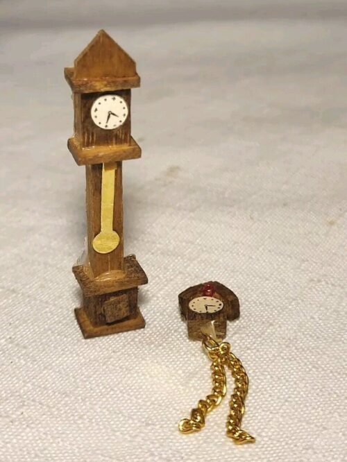 Dollhouse Miniature Cuckoo and Grandfather Clocks 1:48 Scale