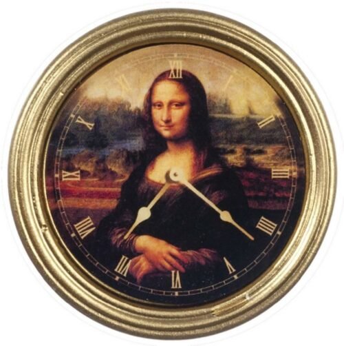 Dollhouse Mona Lisa Wall Clock Round Gold Frame Miniature 1:12 Accessory