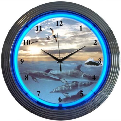DOLPHINS AT SEA NEON CLOCK Sign Lamp Light