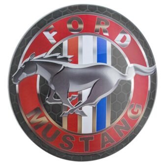 Dome Shaped Metal Wall Art Sign-Bar, Man Cave, Garage, Game Room(Ford Mustang)Red/White/Blue,...