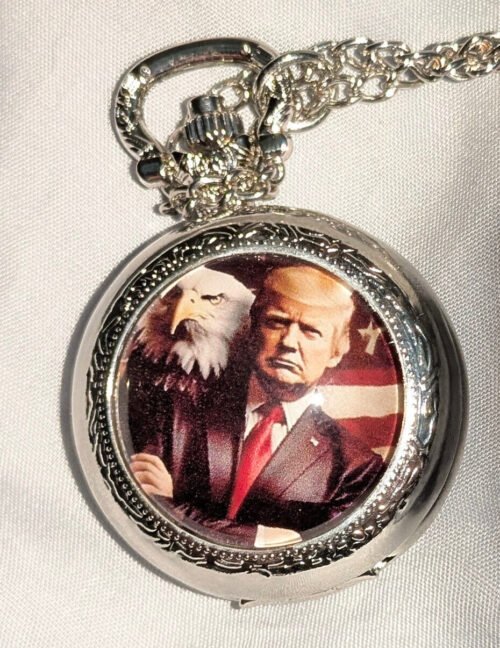 Donald Trump Silver Pocket Watch US Stars & Stripes Flag President White House