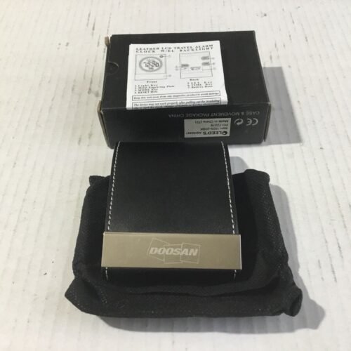 DOOSAN Leather LCD Travel Alarm Clock W/EL Backlight .