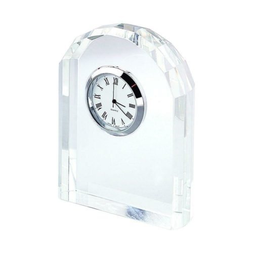 (D) Optic Crystal Arched Clock Table Clock 3.7" x 3.2" inch with Roman Numerals
