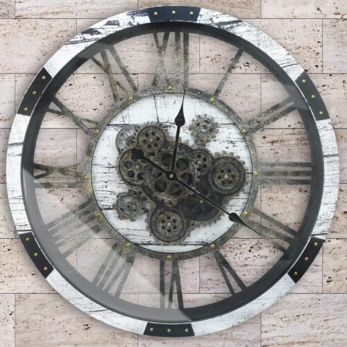 DORBOKER 27 Inch Large Wall Clock Farmhouse Wooden Clock with Moving Gears HD...