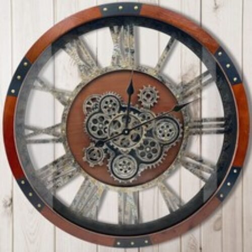 DORBOKER 27" Original Moving Gears Wall Clock, Vintage, Black Walnut