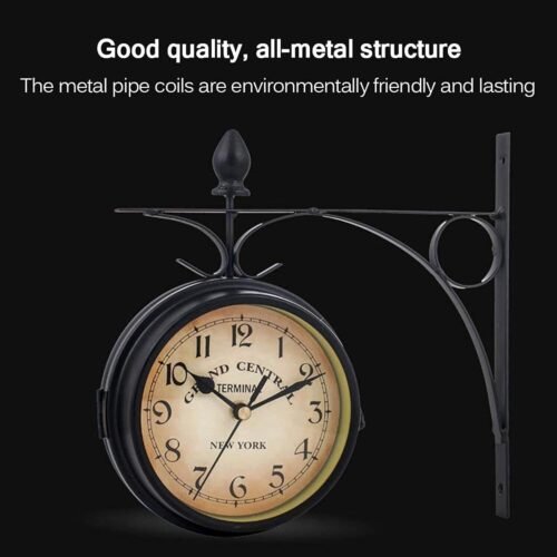 Double-Sided Garden Wall Clock,Vintage Industrial Sides Wall Hanging Clock fo...