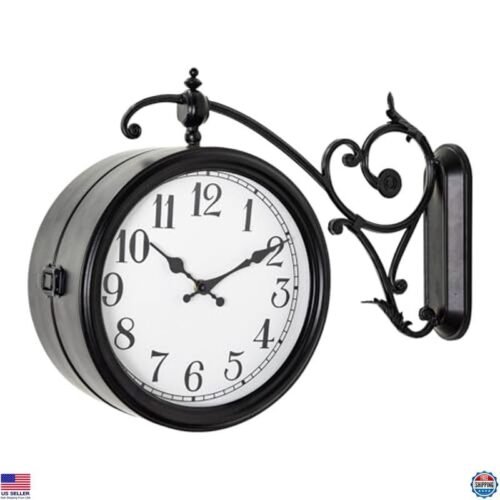 Double-Sided Vintage Metal Wall Clock - Large European Design for Indoor/Outdoor