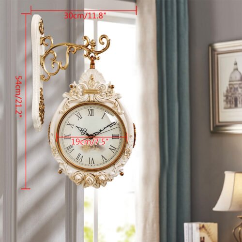 Double-Sided Wall Mounted Clock Accurate Pointer Clock Vintage Hanging Clock NEW
