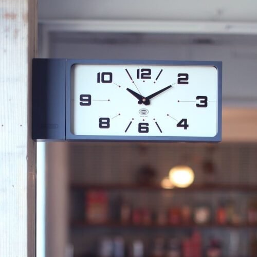 Double Face Clock Rectangle Wall Mount Gray Industrial Style Metal Frame Design