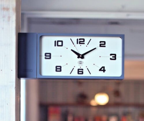 Double Face Wall Clock Rectangle Gray Quiet Sweep Quartz Modern Interior Design