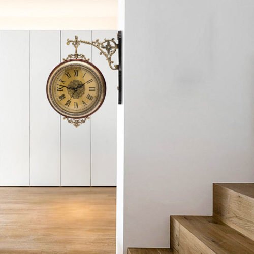 Double Sided 12" Wall Clock Antique Style Railway Station Wall Decor Gift Home