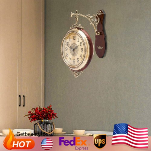 Double Sided 12" Wall Clock Antique Style Railway Station Wall Decor Gift Home