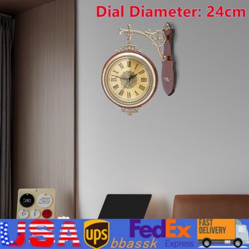 Double Sided 12" Wall Clock Antique Style Railway Station Wall Decor Gift Home