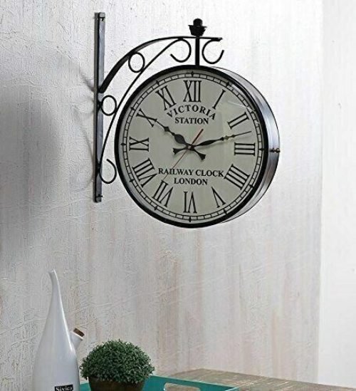Double Sided Black 10"Inch Wall Clock Antique Style station Christmas Decor Gift