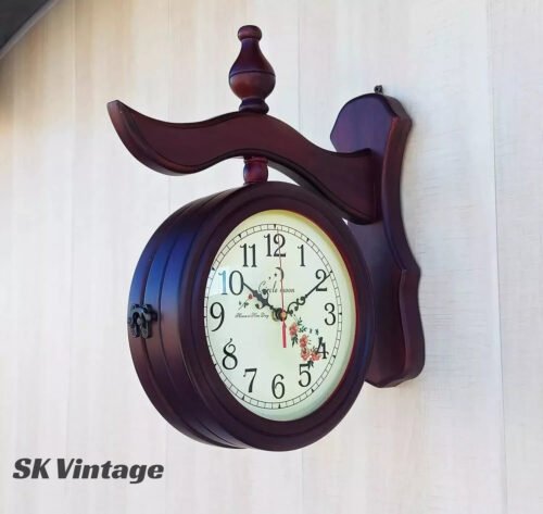 Double Sided Black wooden Wall Clock - Antique Style station Christmas Decor