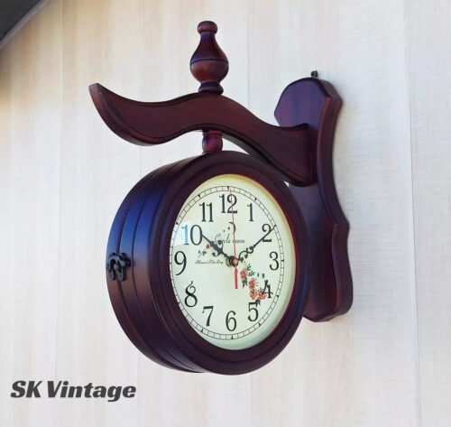 Double Sided Black wooden Wall Clock Antique Style station Christmas Decor Gift