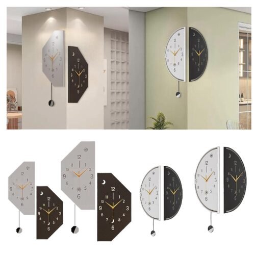 Double Sided Corner Wall Clock Decorative Clock with Pendulum Decor for Office