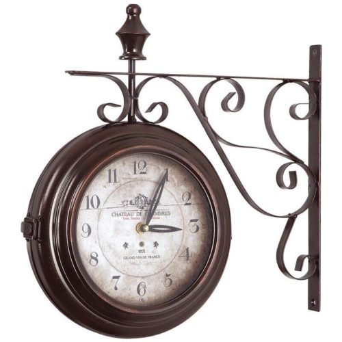 Double Sided Iron Wall Clock Walnut