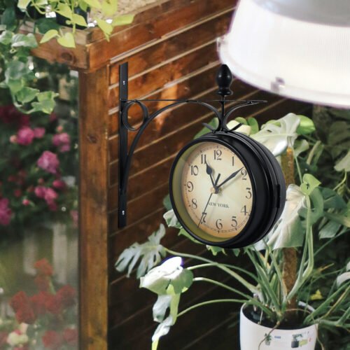 Double Sided Wall Clock European Style Iron Hanging Bracket Retro Decoration