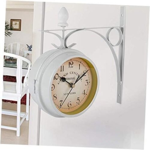 Double Sided Wall Clock, Hanging Clock Antique Look Iron Mute Clock Outdoor
