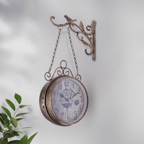 Double Sided Wall Clock Vintage Metal Clock European Style Hanging Clock 7.7Inch