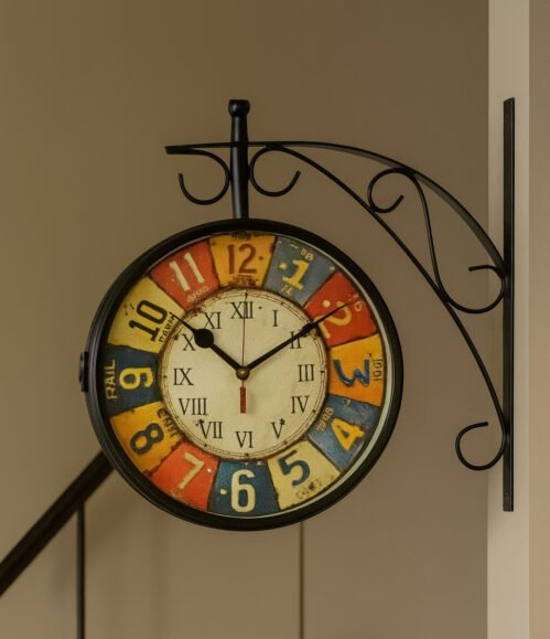 Double Side Hanging Metal Railway Station Vintage Platform 8" Wall Clock