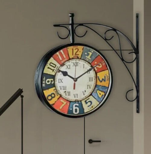 Double Side Hanging Metal Railway Station Vintage Platform 8" Wall Clock