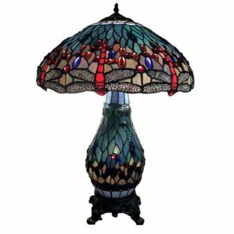 Dragonfly 26 in. Antique Brass Table Lamp with Stained Glass