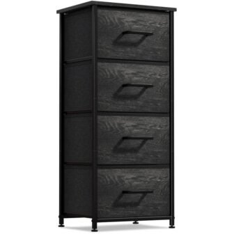 Drawer Black Dresser Steel Frame Wood Top Easy Pull Fabric Bins 17.75...