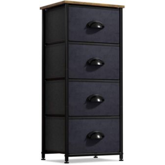 Drawer Black Dresser Steel Frame Wood Top Easy Pull Fabric Bins 17.75...