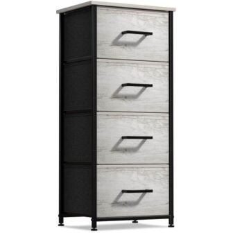 Drawer Greige Dresser Steel Frame Wood Top Easy Pull Fabric Bins 17.75...