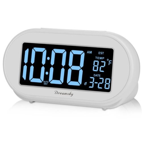 DreamSky Alarm Clocks for Bedrooms Auto Set Digital Desk Clock for Bedside Ni...