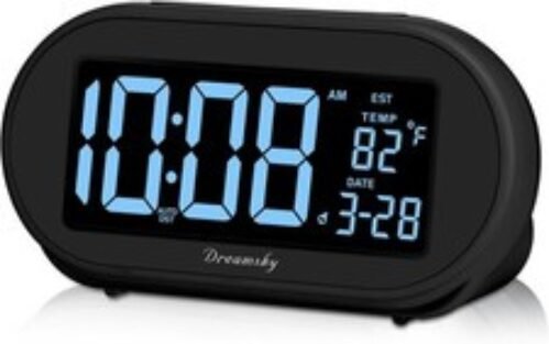 DreamSky Alarm Clocks for Bedrooms, Auto Set Digital Desk Clock Small, Black