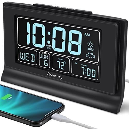 Dreamsky Alarm Clocks For Bedrooms With Battery Backup, Auto Set Digital Clock W