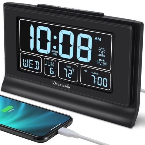 DreamSky Auto Set Digital Alarm Clock Backup Battery with USB Charging Ports
