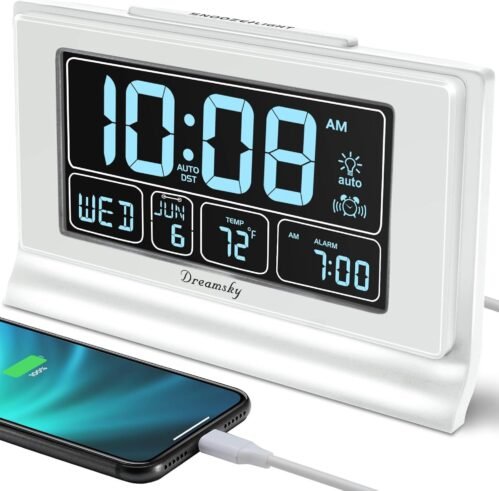 DreamSky Digital Alarm Clock with Battery Backup, 5 Inch Large Display, Auto Set