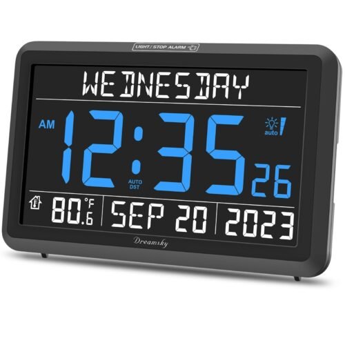 DreamSky Digital Clock with Date and Day of Week - Large Calendar Clock for S...