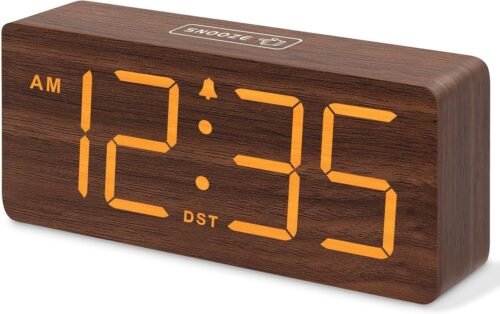 DreamSky Wooden Digital Alarm Clock for Bedroom - Desk Clocks with Large Numbers