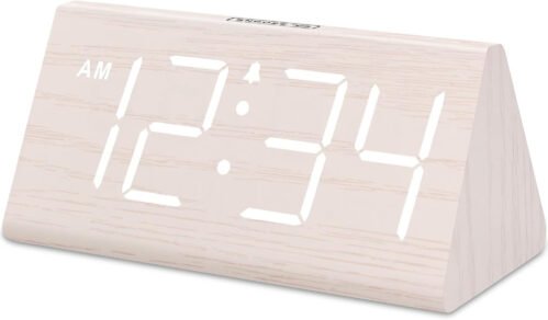DreamSky Wooden Digital Alarm Clock – LED Display, Adjustable Brightness, Modern