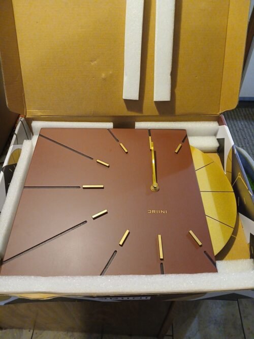 Driini Clocks Mid Century Modern Wall Clock - Square Wood Large,