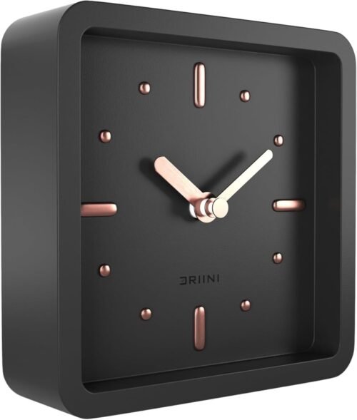 Driini Modern Mid Century Desk & Shelf Clock (Black Rose Gold) - Black