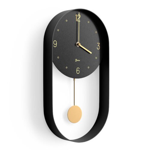 Driini Modern Pendulum Wall Clock - Decorative, Unique Metal Frame - 8 Inch Face