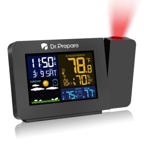 Dr. Prepare Projection Alarm Clock for Bedrooms with Indoor Outdoor Temperature