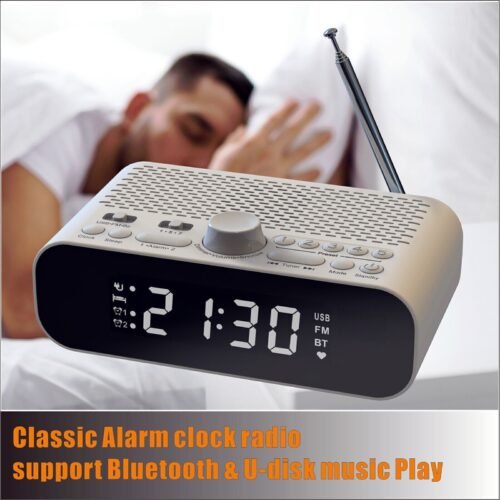 Dual Alarm Clock Radio Bluetooth Speaker LED Display Bedside Classic FM Radio DS
