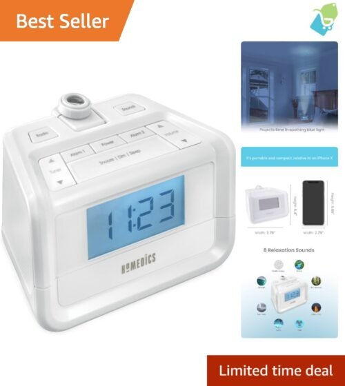 Dual Alarm Digital FM Clock Radio with Nature Sounds & LED Projection – White